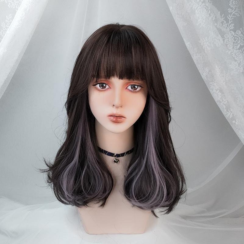 Lolita Black Highlights Purple Long Curly Wig WS1212