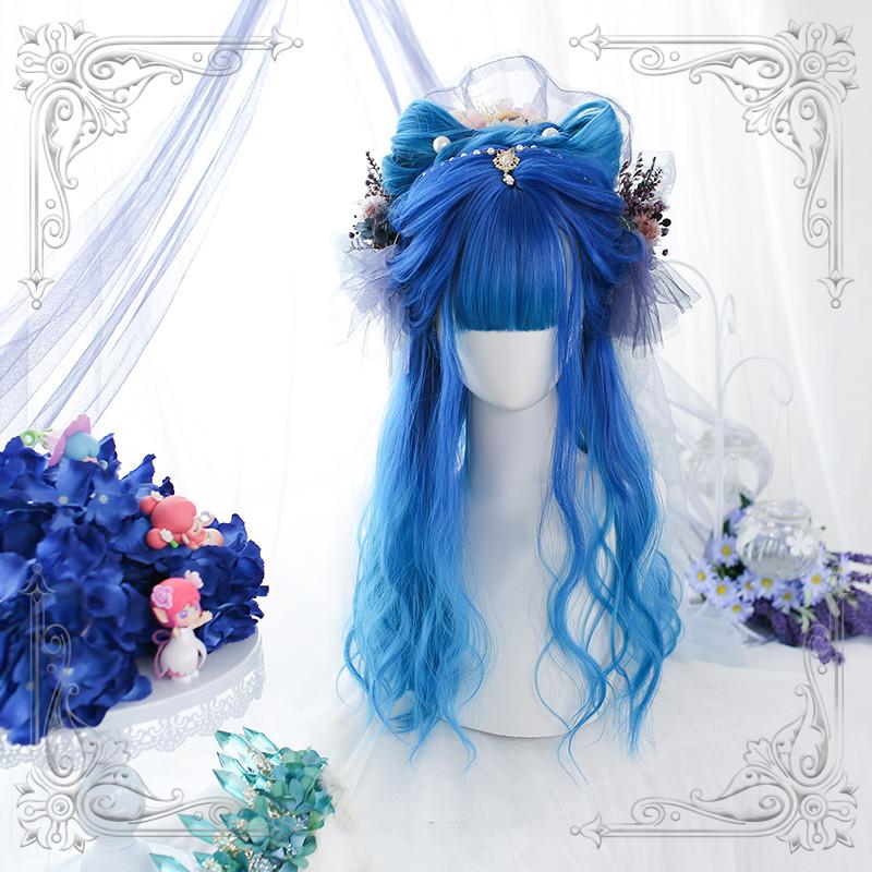 Lolita Dark Blue Long Curly Wig  WS1012