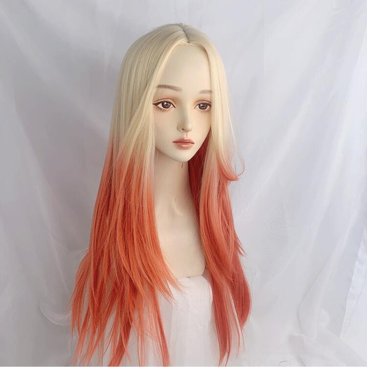 Linen gold gradient peach orange powder wig WS2230