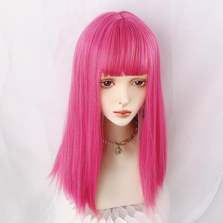 Rose red mid-length wig WS2236