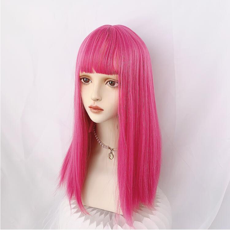 Rose red mid-length wig WS2236