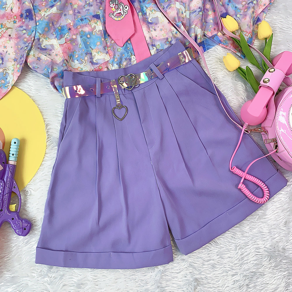 Purple shorts with love belt SS2045