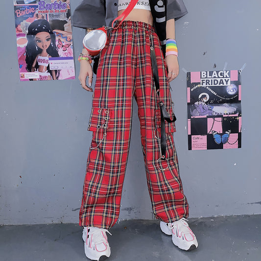 Red plaid straight-leg pants SS2052