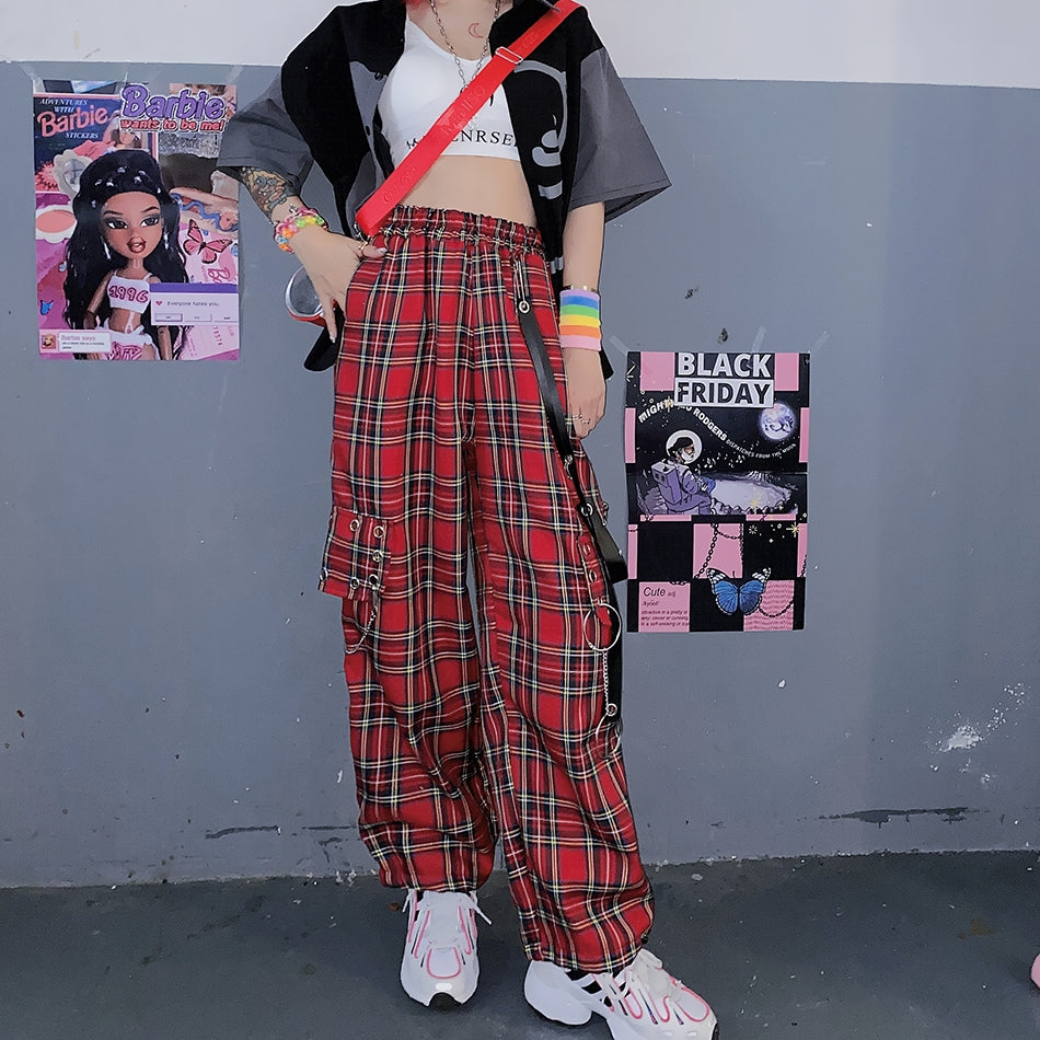 Red plaid straight-leg pants SS2052