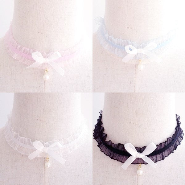 Lace Bowknot Pearl Clavicle Chain  SS1269