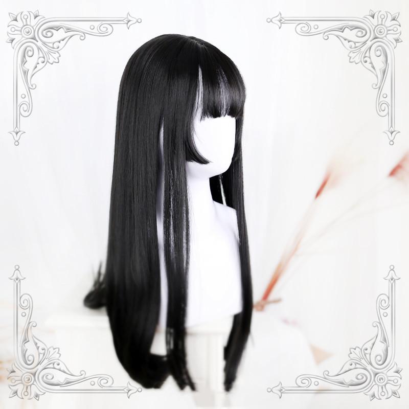 Lolita Black Brown Gray Long Curly Wig WS1027