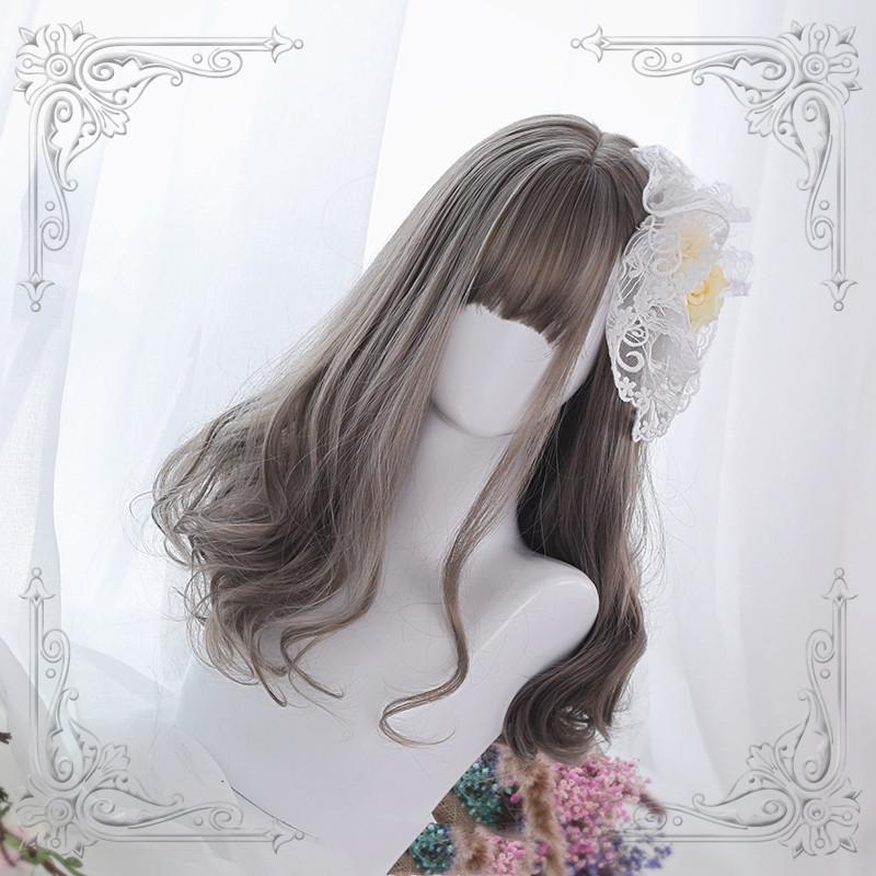 Harajuku Lolita Gray Half Curly Wig  WS1293