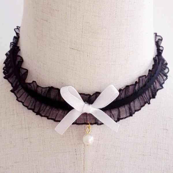 Lace Bowknot Pearl Clavicle Chain  SS1269