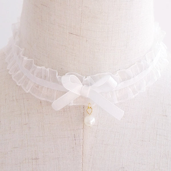 Lace Bowknot Pearl Clavicle Chain  SS1269