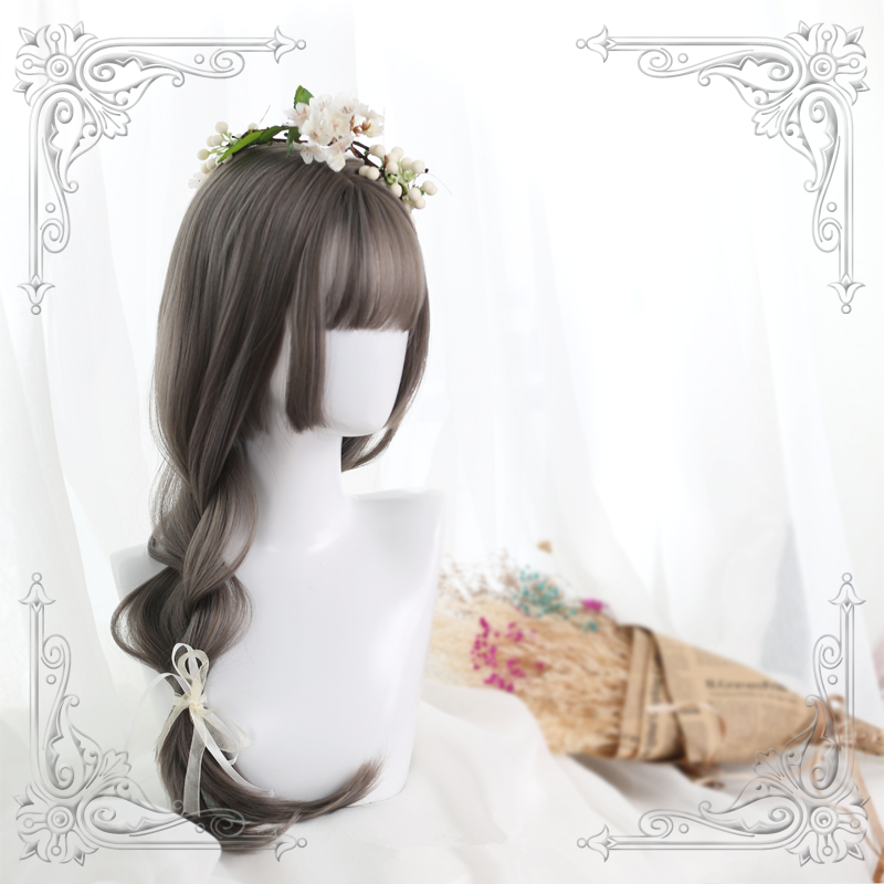 Lolita Black Brown Gray Long Curly Wig WS1027