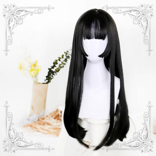 Lolita Black Brown Gray Long Curly Wig WS1027