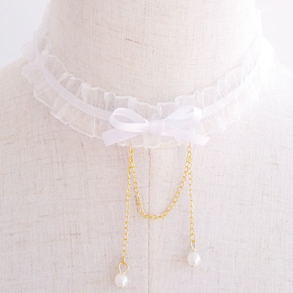 Lace Bowknot Pearl Clavicle Chain  SS1269