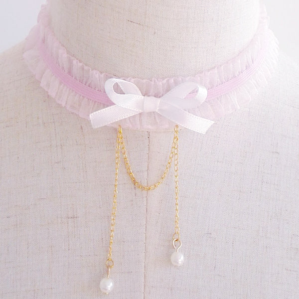 Lace Bowknot Pearl Clavicle Chain  SS1269