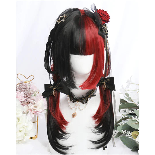 Red Black Colorblock Long Straight Wig  SS2976