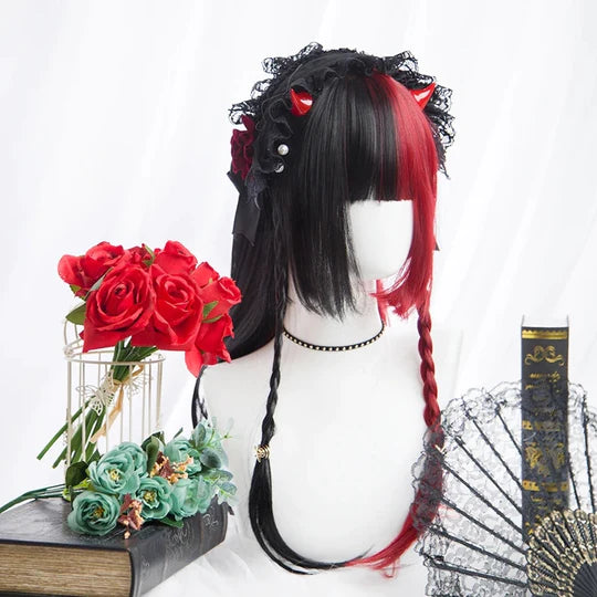 Red Black Colorblock Long Straight Wig  SS2976