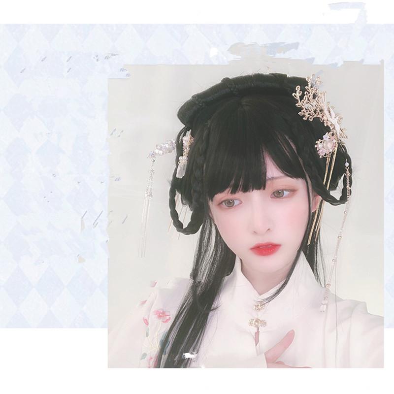 Chinese style Lolita antique black long straight wig WS2065