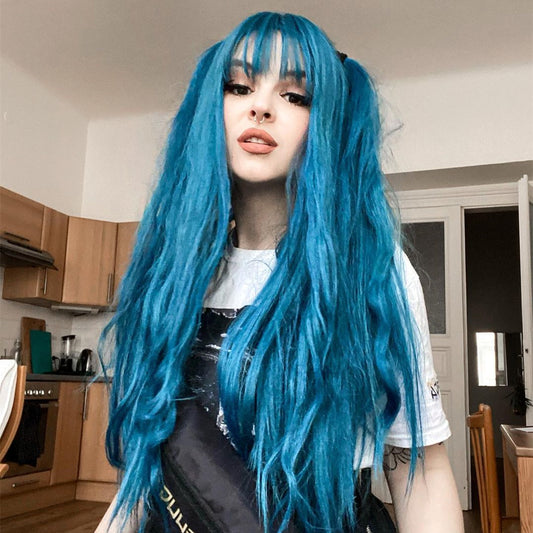 Fashion blue green long straight wig WS2222