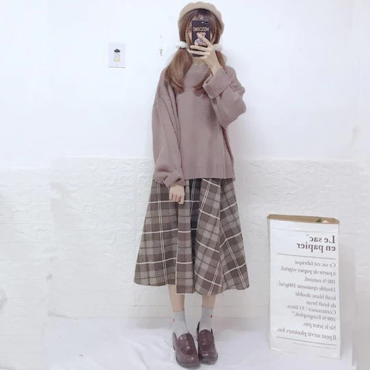 Lazy Sweater + Plaid Skirt ss3006