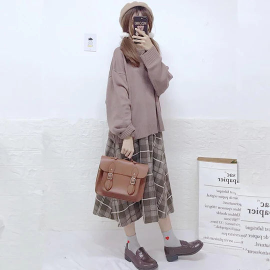 Lazy Sweater + Plaid Skirt ss3006