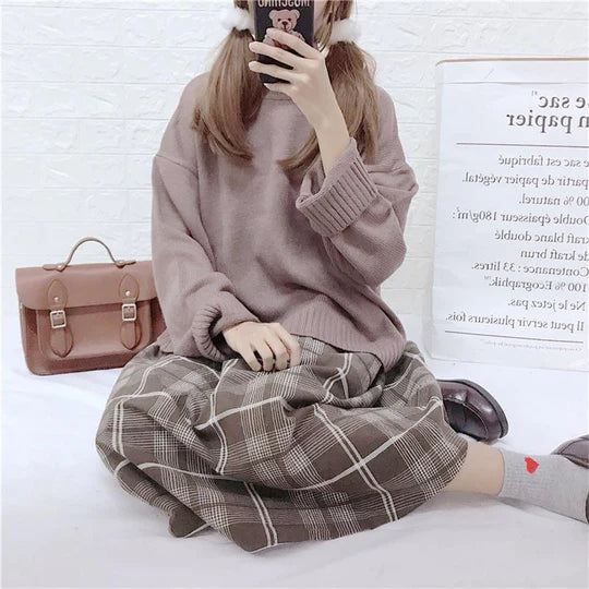 Lazy Sweater + Plaid Skirt ss3006